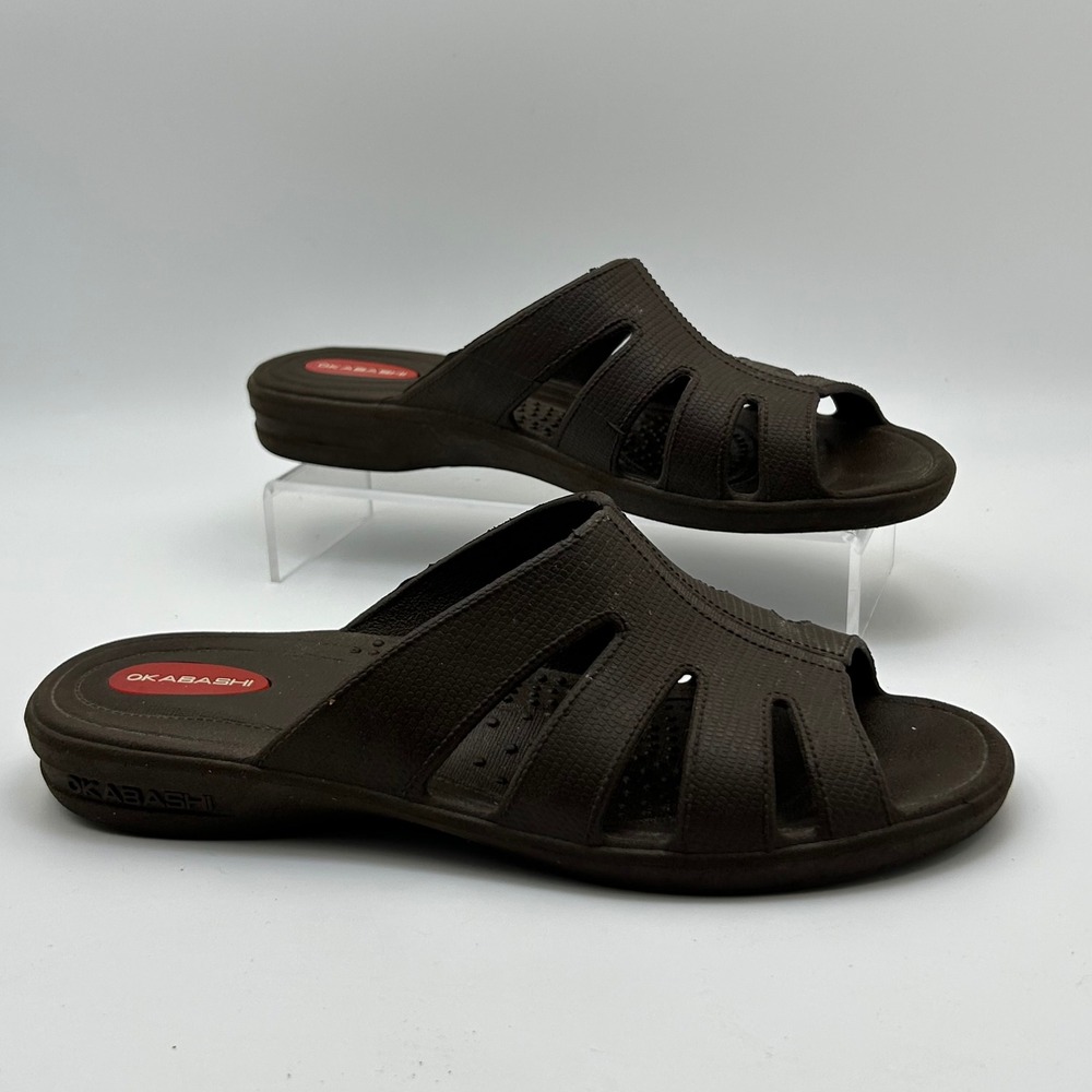 Okabashi Slide‎ Sandals Womens M Brown Open Toe Comfort Vegan Made in USA Summer